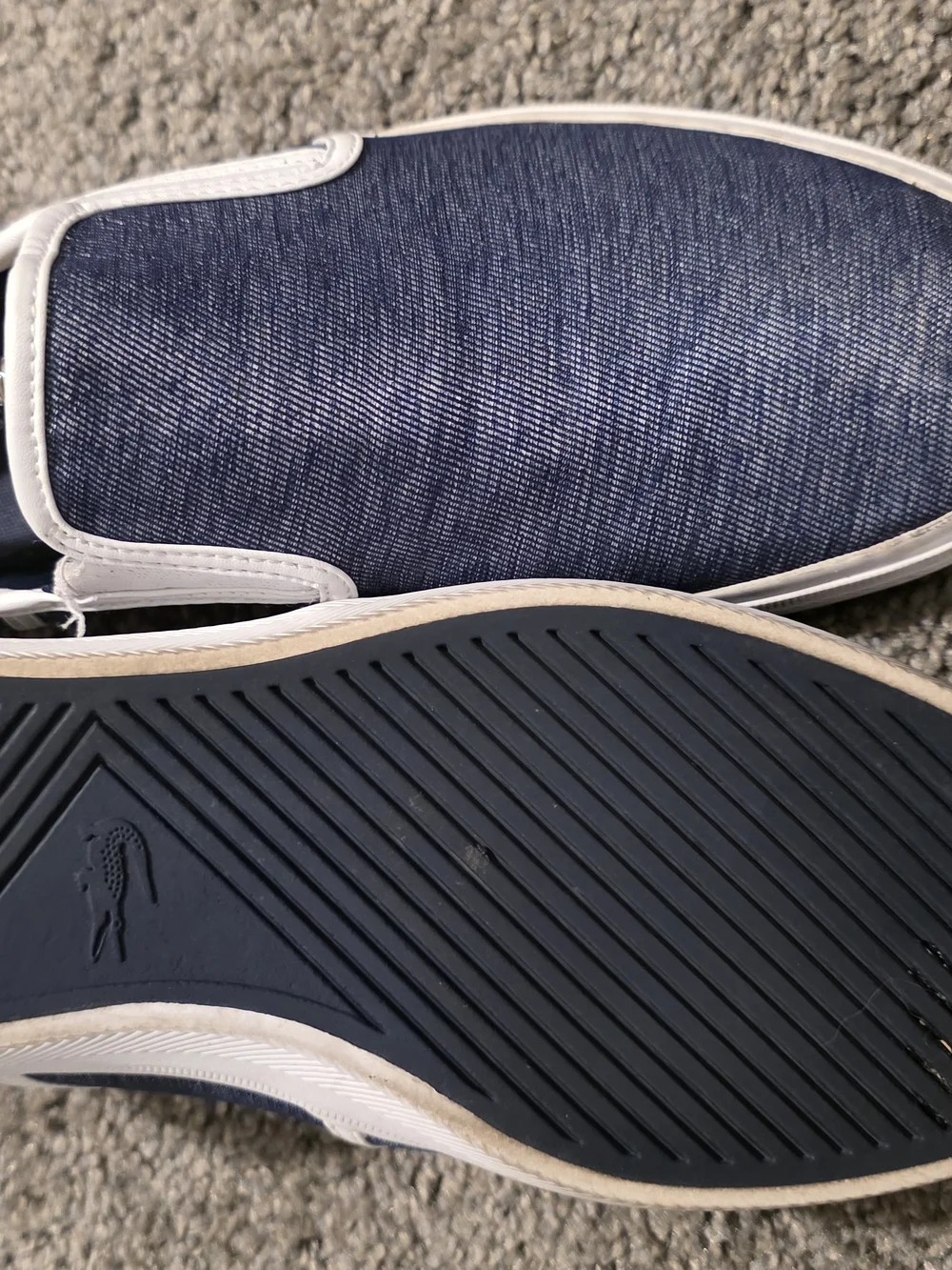 Lacoste Navy Slip-On Loafers with White Trim